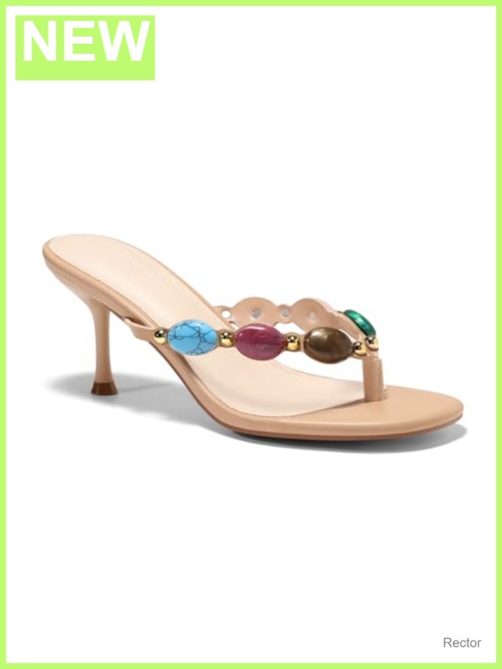 Women's Jeweled Heeled Sandals Kitten Heel Flip Flop Slides Boho Vacation Shoes